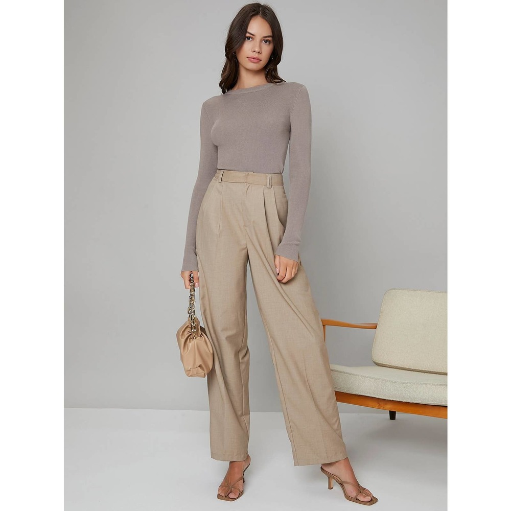 Solid Slim Sweater fitted minimalist grey beige - Picture 3 of 12